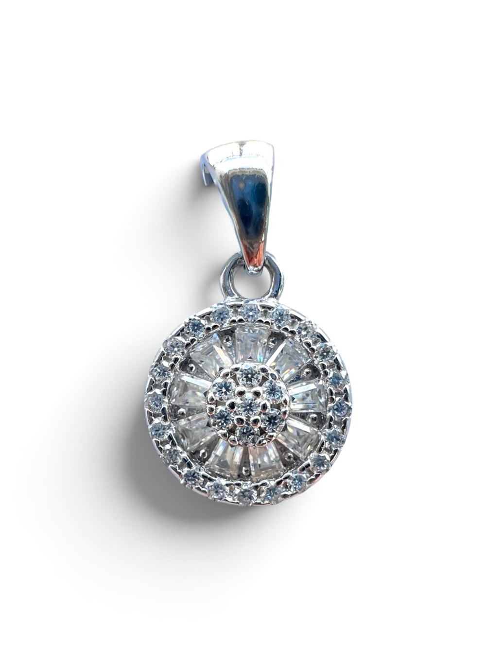 Sterling Silver Moissanite Round Flower Pendant